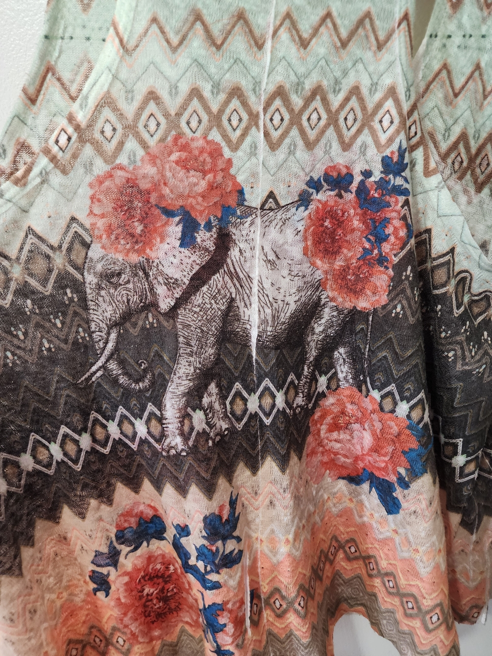 Persaya Floral Elephant Aztec Print Tank Top - Mint, Coral, Brown - Picture 5 of 5